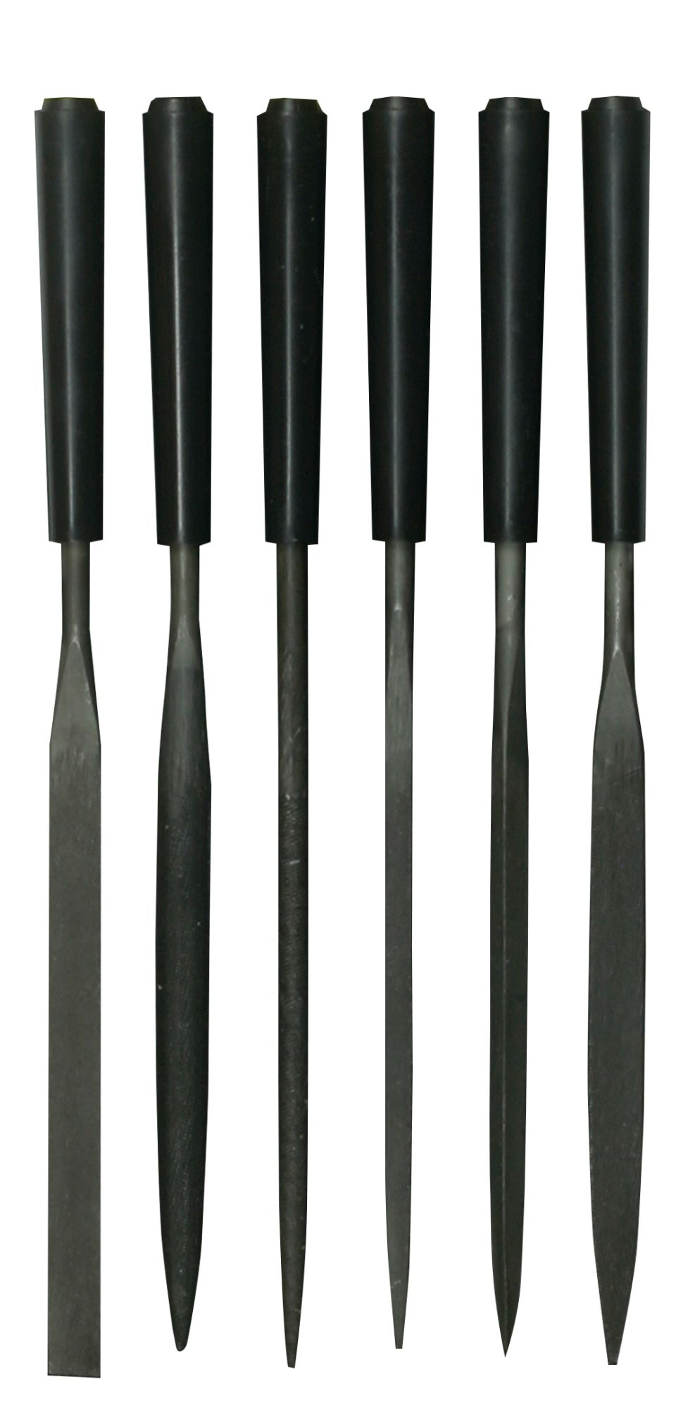 conjunto de 6 limas de agulha 6"/150mm - redonda, plana, triangular, media cana meio murça - stanley (0-22-500) - 0-22-500