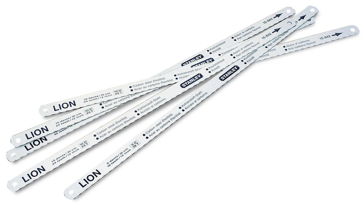 lâminas de serra lion aço carbono 300m 3x24tpi, 1x32tpi, 1x18tpi - 5 unidades - stanley (0-15-801) - 0-15-801