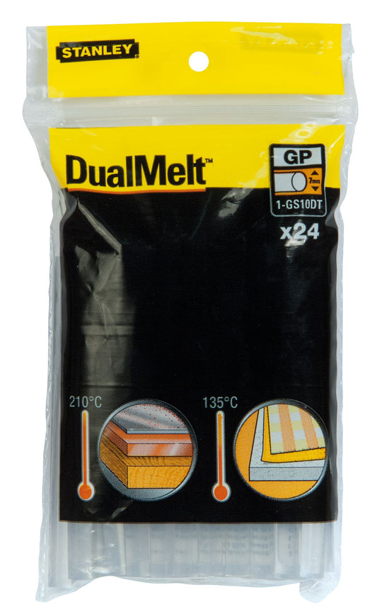 barras de cola termofusível dualmelt™ 7mmx100mm - 24 unidades - stanley (1-gs10dt) - 1-gs10dt