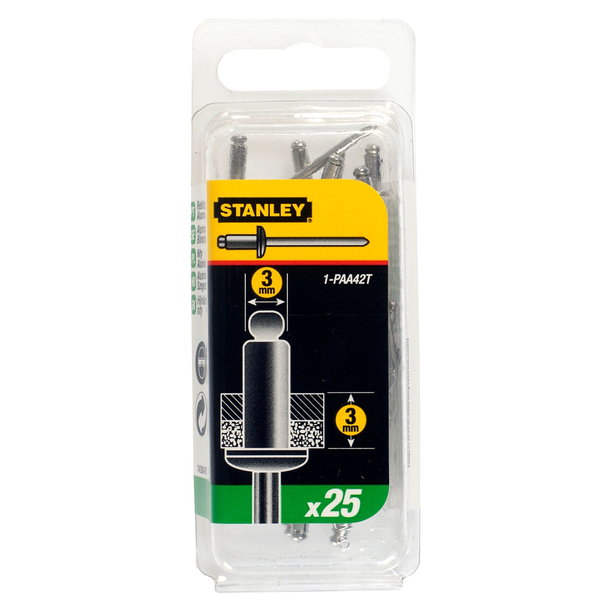 rebites alumínio 3mmx3mm - 25 unidades - stanley (1-paa42t) - 1-paa42t