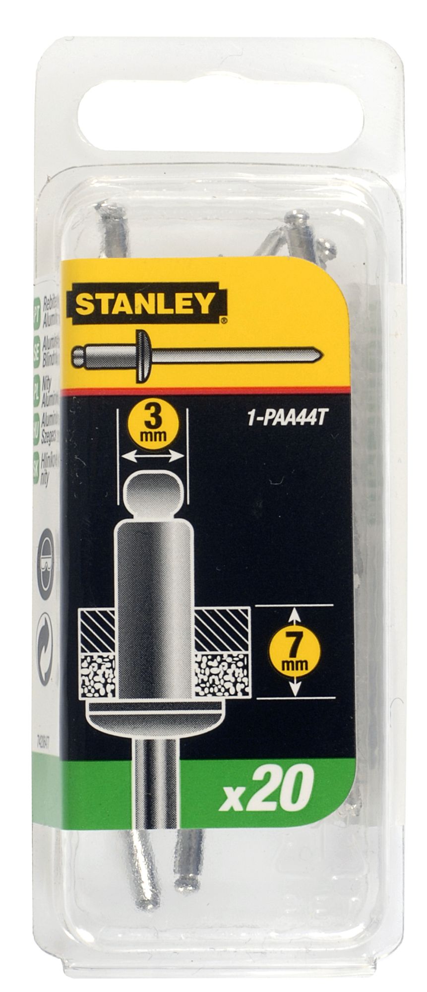rebites alumínio 7mmx3mm - 20 unidades - stanley (1-paa44t) - 1-paa44t