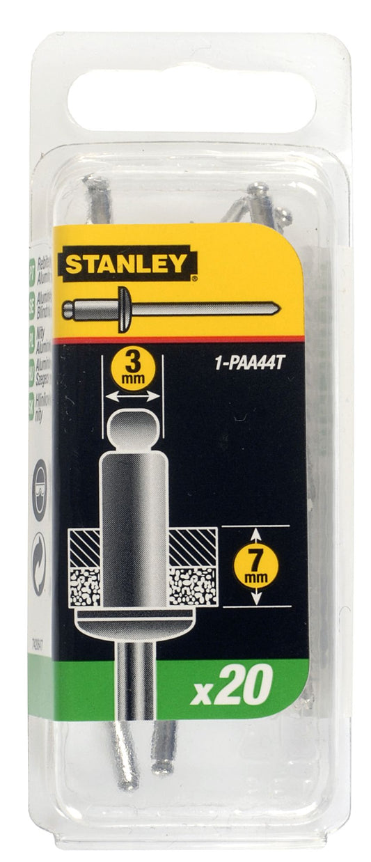 rebites alumínio 7mmx3mm - 20 unidades - stanley (1-paa44t) - 1-paa44t