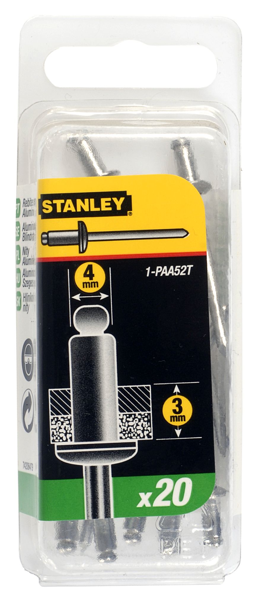 rebites alumínio 3mmx4mm - 20 unidades - stanley (1-paa52t) - 1-paa52t