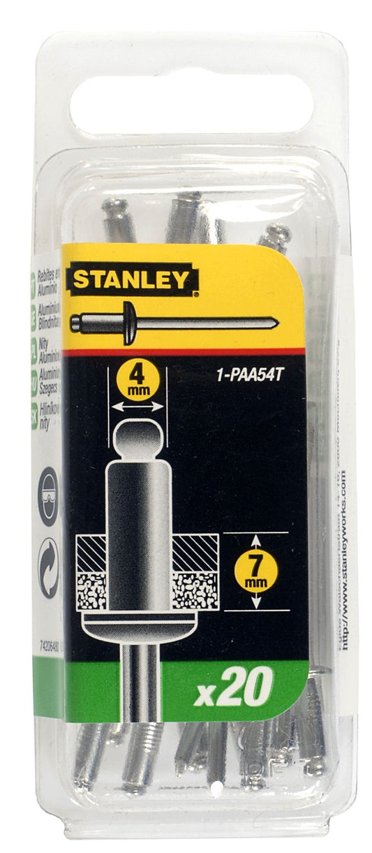 rebites alumínio 7mmx3mm - 20 unidades - stanley (1-paa54t) - 1-paa54t