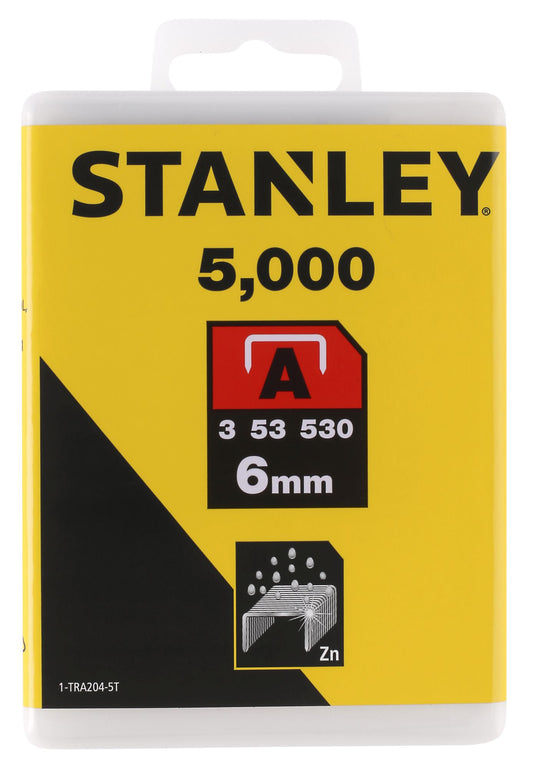 agrafo "a" (5/53/530) 6mm - 5000 unidades - stanley (1-tra204-5t) - 1-tra204-5t