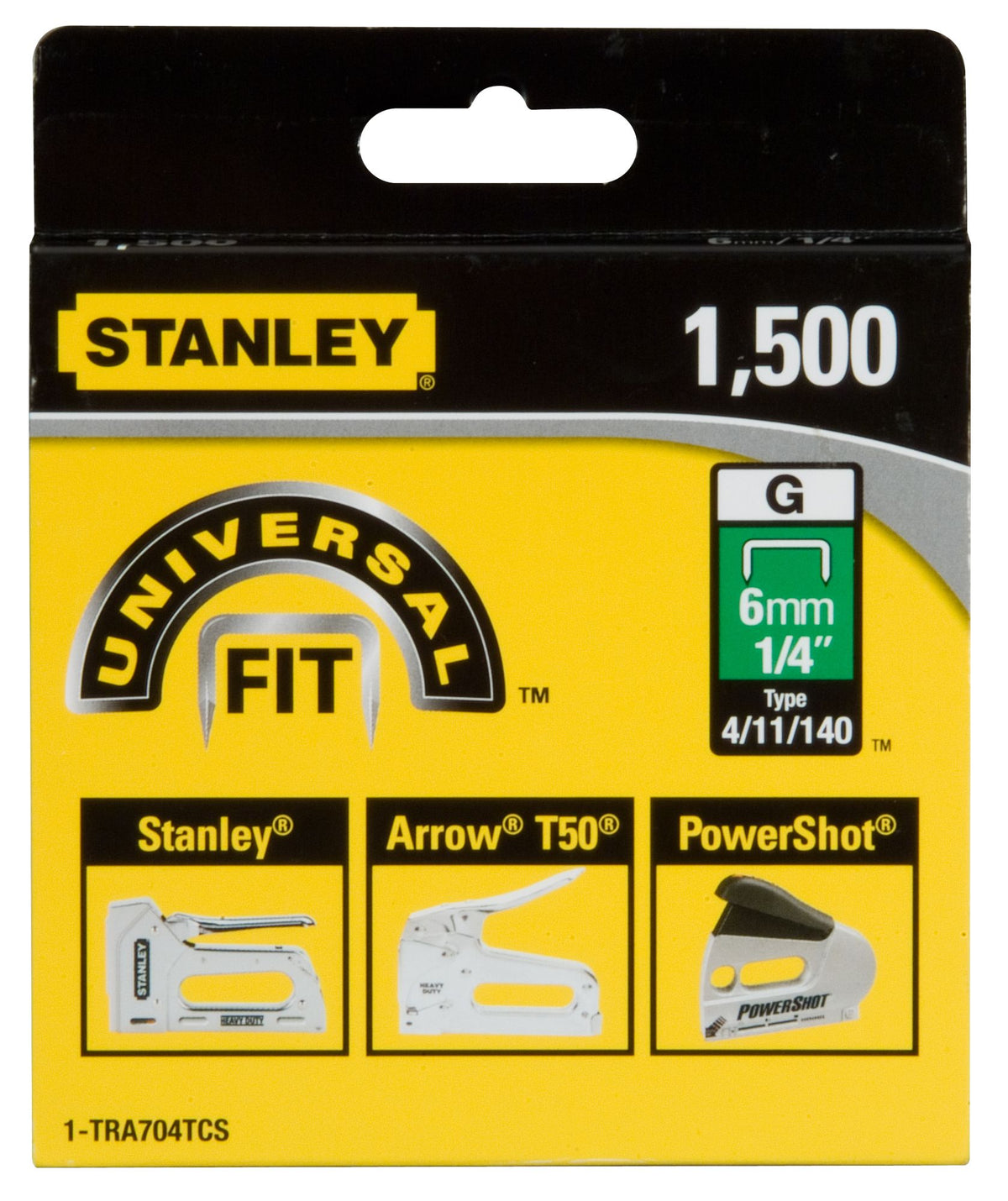 agrafo "g" (4/11/140) 6mm - 1000 unidades - stanley (1-tra704t) - 1-tra704t