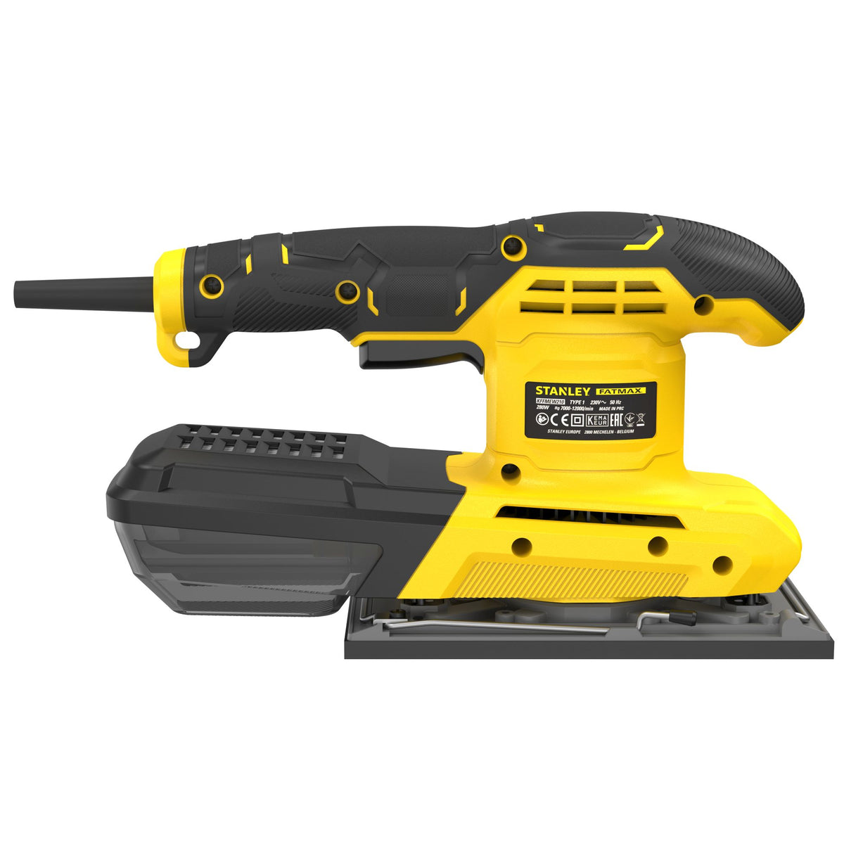 lixadora vibratória 280 w, base 190 × 90 mm, folha 187 × 90 mm, 7.000–12.000 rpm, órbita 2 mm e excentricidade 1 mm. inclui folha abrasiva e mala - stanley (fmew214k-qs) - fmew214k-qs
