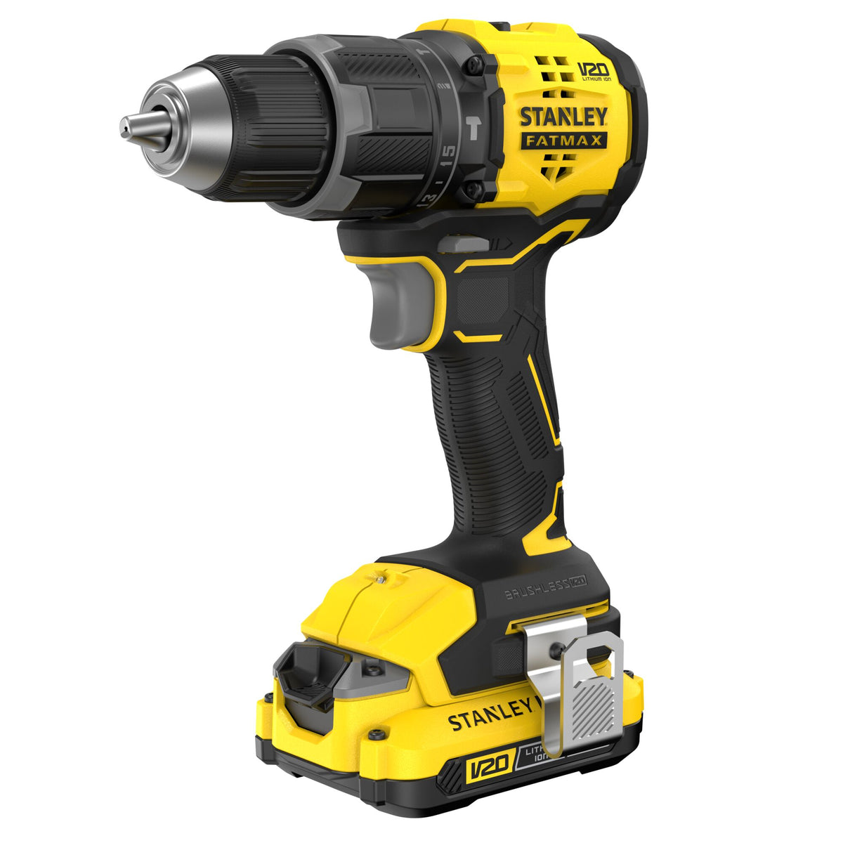 Berbequim com Percussão Brushless V20 18 V, 60 Nm, bucha 13 mm, 15+1 posições, 2 velocidades 0–600/1.900 rpm, até 32.300 ipm. Inclui 2 baterias 2 Ah, carregador 1,25 A e mala Pro-Stack - STANLEY (SFMCD716D2T-QW) - vista 1