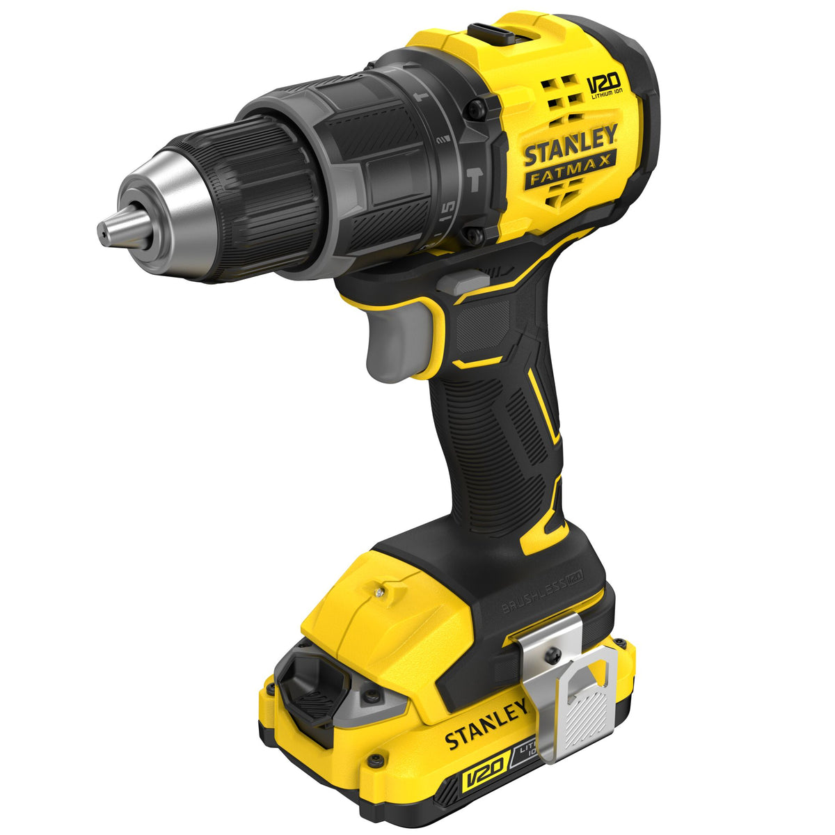 Berbequim com Percussão Brushless V20 18 V, 60 Nm, bucha 13 mm, 15+1 posições, 2 velocidades 0–600/1.900 rpm, até 32.300 ipm. Inclui 2 baterias 2 Ah, carregador 1,25 A e mala Pro-Stack - STANLEY (SFMCD716D2T-QW) - vista 3