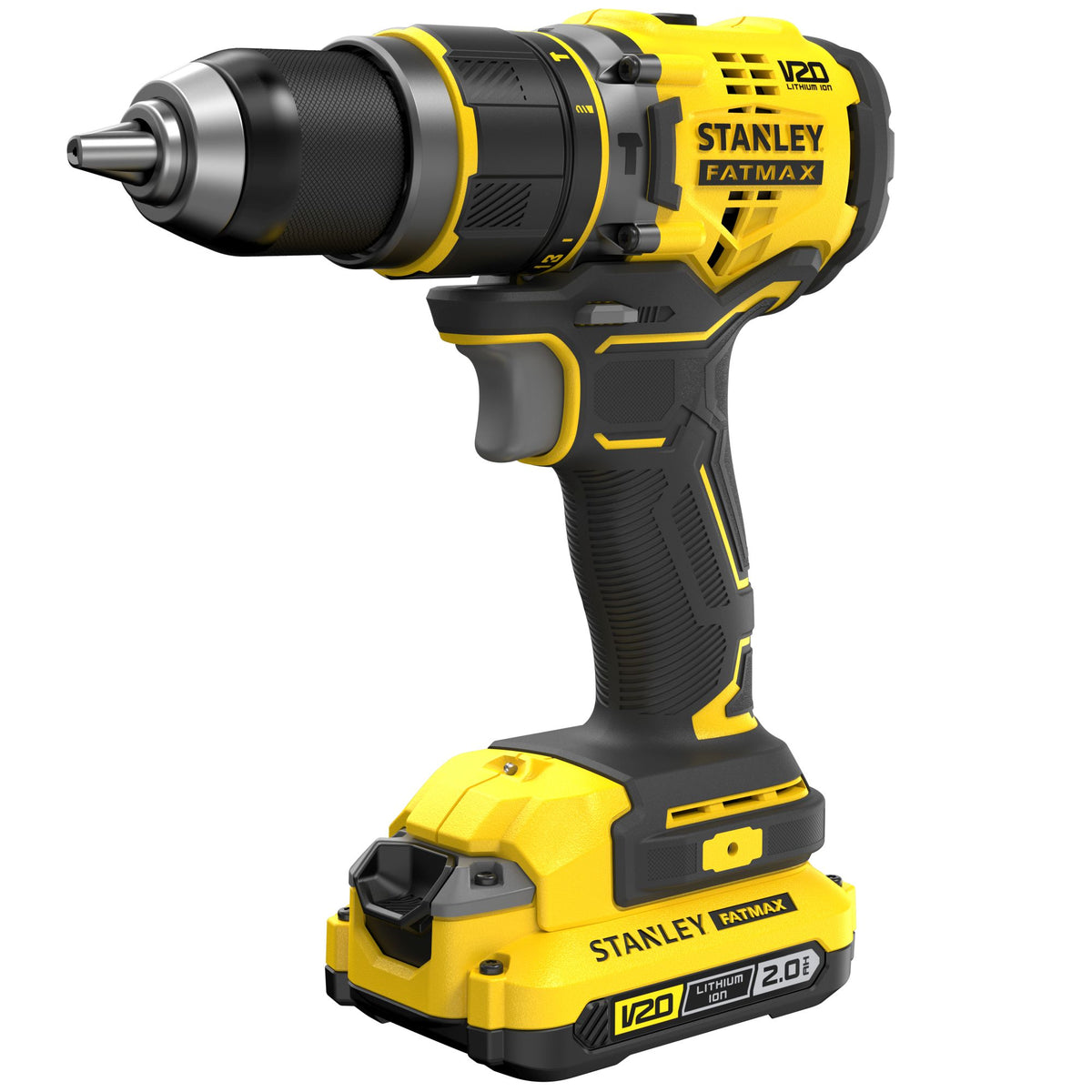 Berbequim com Percussão Brushless V20 18 V, 80 Nm, bucha metálica 13 mm, 14+1 posições, 2 velocidades 0–600/2.100 rpm, até 35.700 ipm. Inclui 2 baterias 4 Ah, carregador 2 A e mala - STANLEY (SFMCD721M2K-QW) - vista 1
