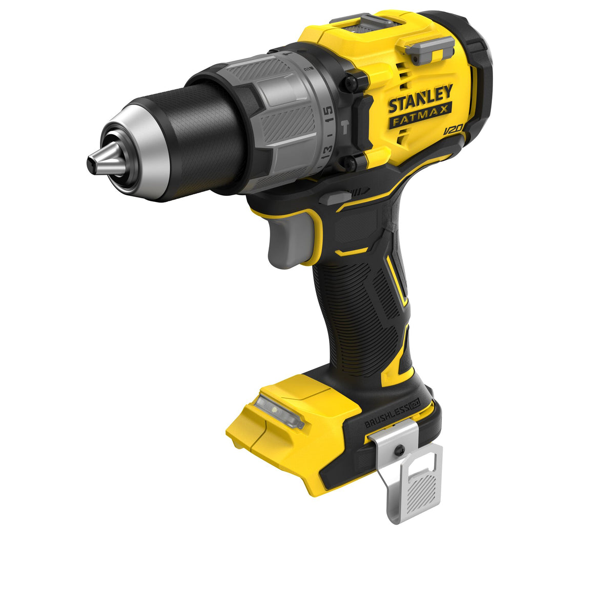 Berbequim com Percussão BRUSHLESS V20 Li-Ion 18V 80Nm, bucha metálica 13mm, 15 + 2 posições de torque, 2 velocidades 500/2.000 rpm, 34.000 ipm. Sem carregador/bateria. - STANLEY (SFMCD726B-XJ) - vista 2