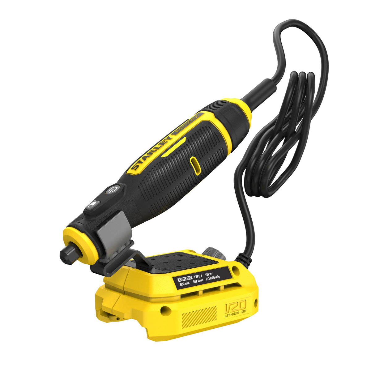 Mini-ferramenta V20 Li-Ion 18V, velocidade variável 6.700 - 34.000 rpm, Pinça universal de 3,2 mm, comprimento do cabo 120cm. Sem bateria/carregador - STANLEY (SFMCE030B-XJ) - vista 1
