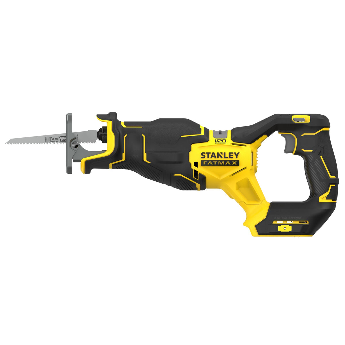 Serra Sabre BRUSHLESS V20 Li-Ion 18V, 2 velocidades 0 - 2.300/3.200 cpm, dimensão do golpe 28,5mm,com braçadeira de ramo. Sem carregador/bateria. - STANLEY (SFMCS311B-XJ) - vista 2