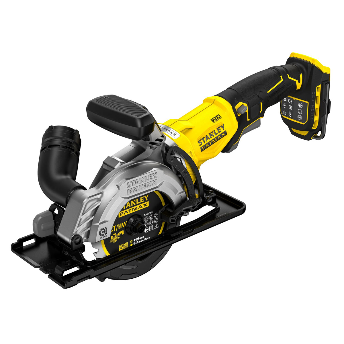 Serra circular de mão BRUSHLESS V20 Li-Ion 18V Ø115mm, velocidade 4.500 rpm, profundidade de corte 38mm. Sem carregador/bateria - STANLEY (SFMCS515B-XJ) - vista 1
