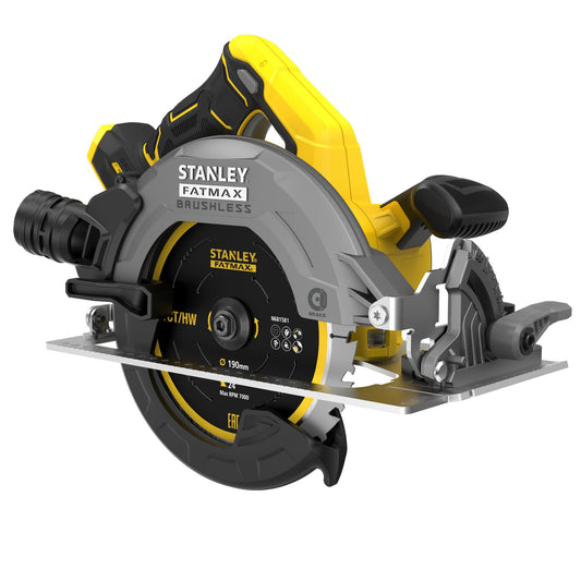 Serra Circular BRUSHLESS V20 Li-Ion 18V Ø190mm, velocidade 5.000 rpm, profundidade de corte 65mm, capacidade de bisel 0 - 56°. IncluI 1 disco TCT 24T Ø190 x 30mm. Sem carregador/bateria. - STANLEY (SFMCS550B-XJ) - vista 1