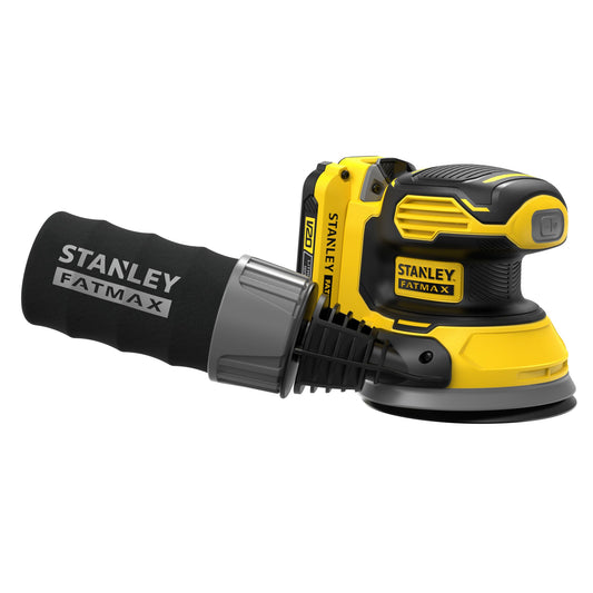 Lixadora Rotorbital V20 18 V, base Ø125 mm, 12.000 rpm, órbita 2,5 mm e ligação para aspirador. Inclui saco para pó, folha abrasiva, bateria 2 Ah e carregador 2 A - STANLEY (SFMCW220D1S-QW) - vista 1