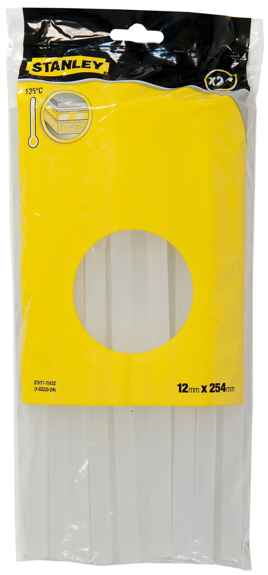 barras de cola termofusível padrão transparente 12mmx254mm - 24 unidades - stanley (stht1-70432) - stht1-70432