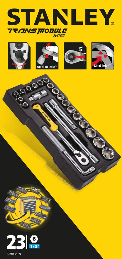módulo de mecânica métrica transmodule system™ 1/2" chaves de caixa - 23 peças - 6 pontas - stanley (stmt1-74173) - stmt1-74173