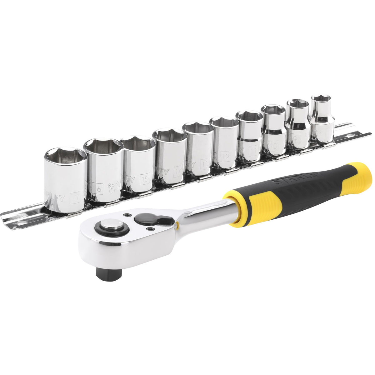 conjunto compacto roquete y chaves de caixa 3/8" 72 dentes - 11 peças - stanley (stmt82670-0) - stmt82670-0